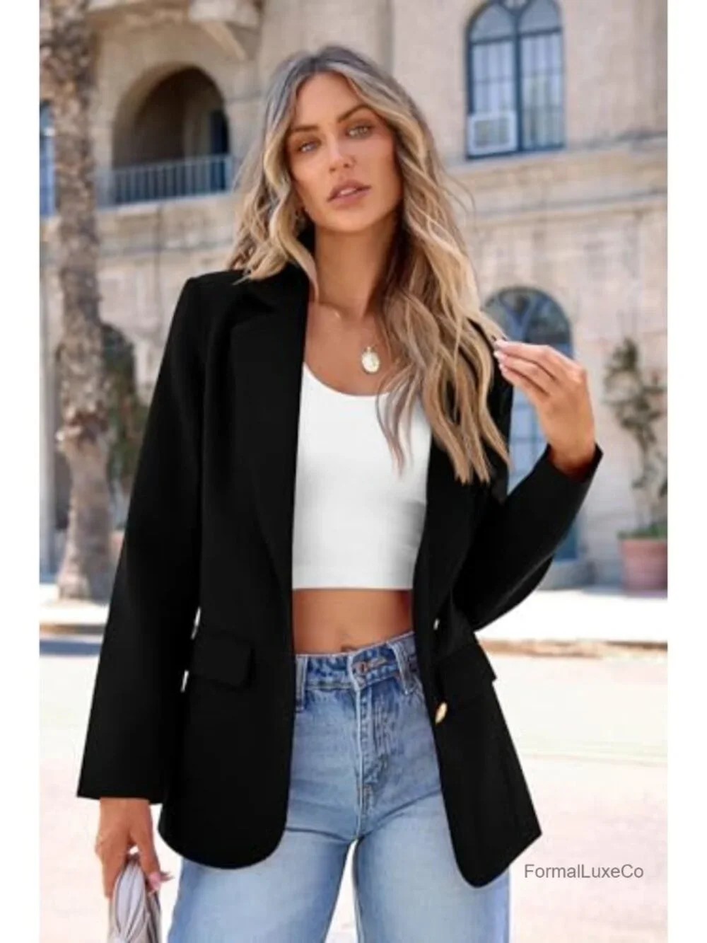 Women's Business Casual Blazer Notch Lapel Long Sleeve Padded Shoulders Work