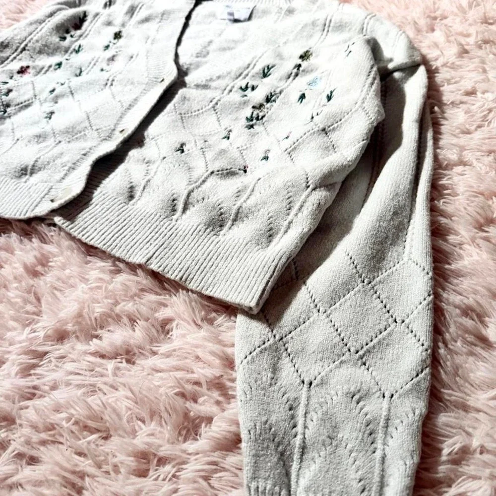 Cottage Core Embroidered Floral Heritage Cardigan Womens L Grandma Core Peasant
