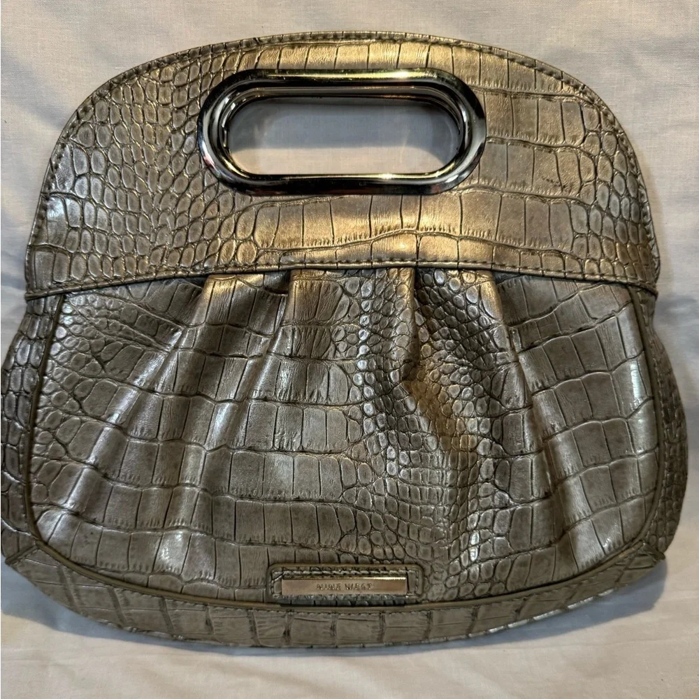 Nine West Metallic Crocodile-Embossed Clutch