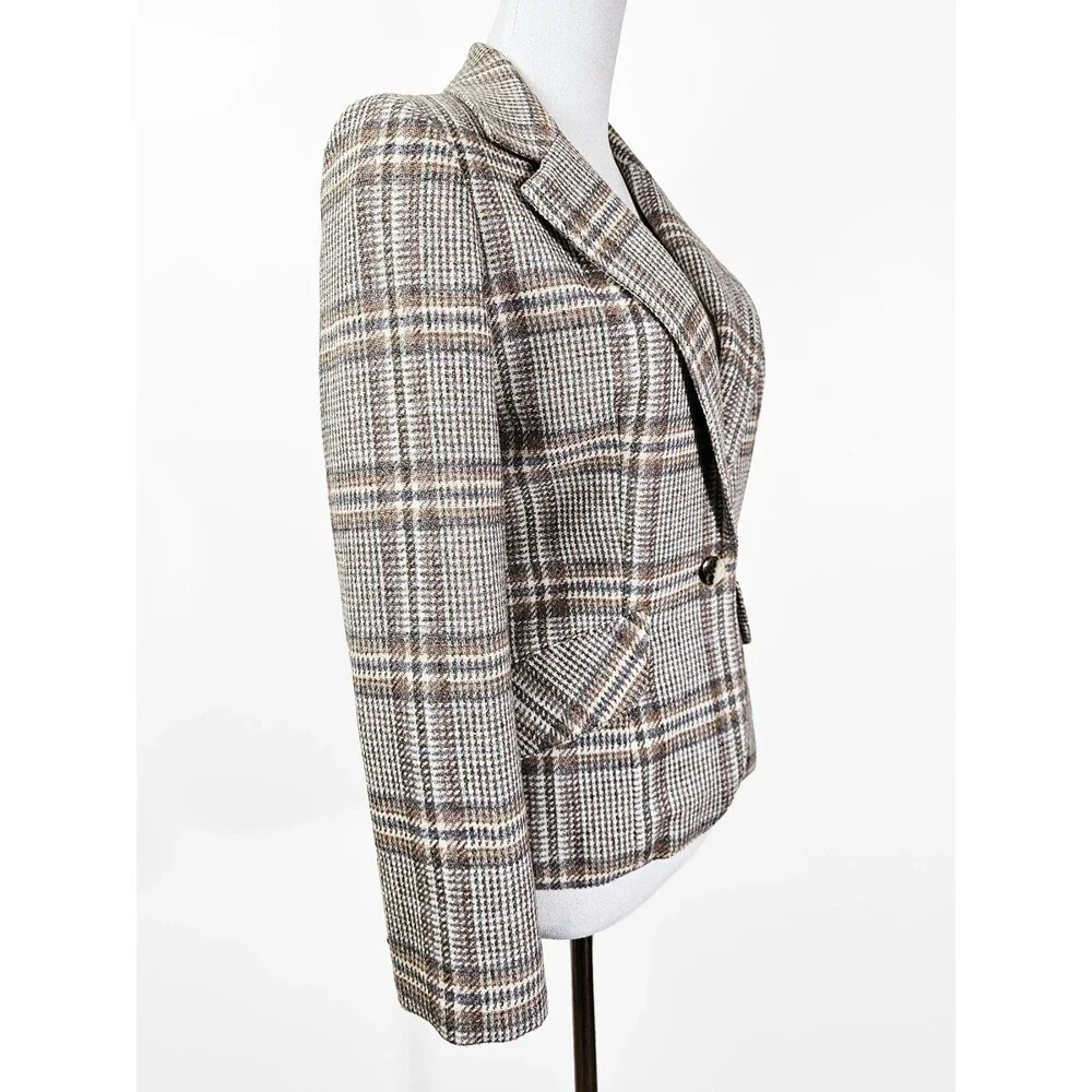 Jantzen Via Size 8 Vintage Plaid Wool/Wool Blend 70s Academia Blazer