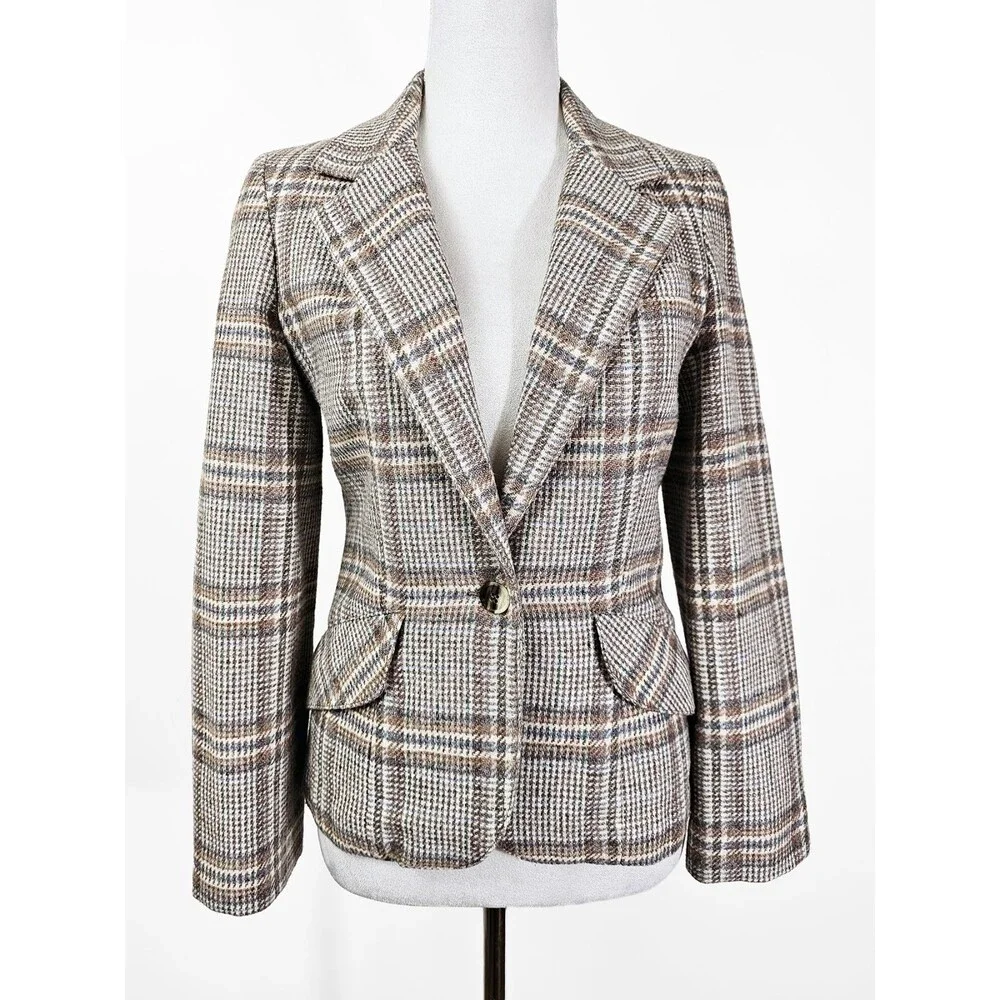 Jantzen Via Size 8 Vintage Plaid Wool/Wool Blend 70s Academia Blazer