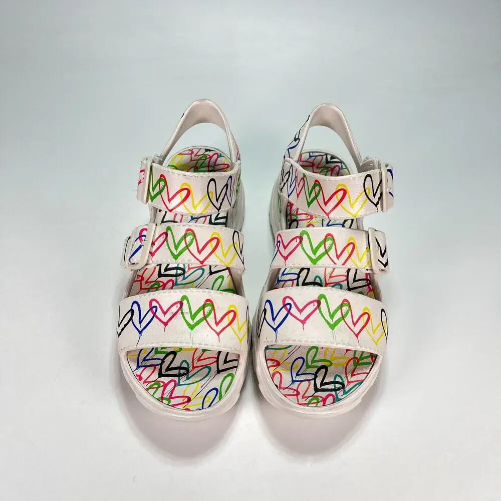 Skechers x JGoldcrown D'Lites 2.0 Heart You White Multi Sandals Women's Size 8