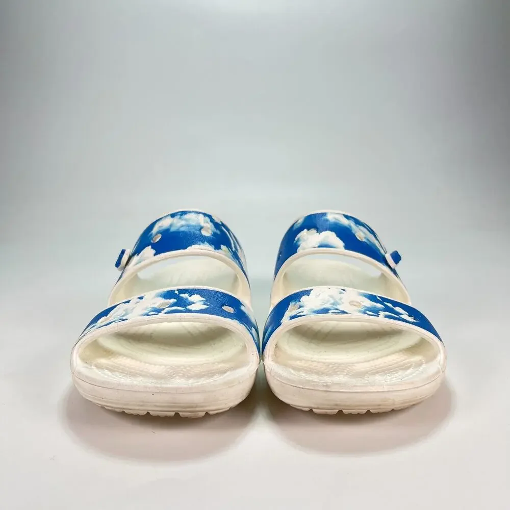 Crocs Classic Out of This World White Blue Two Straps Slide Sandals Women's Sz 7