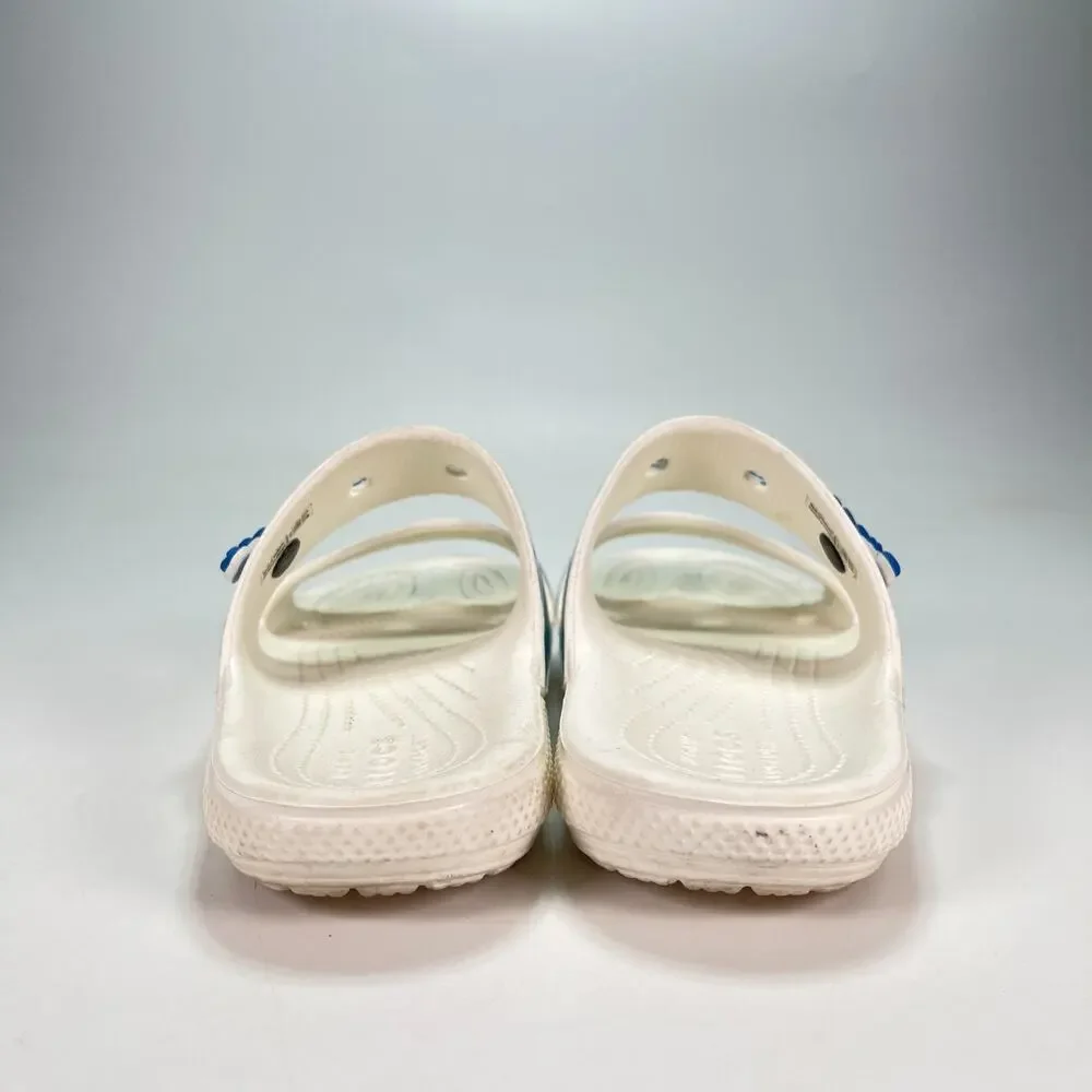 Crocs Classic Out of This World White Blue Two Straps Slide Sandals Women's Sz 7