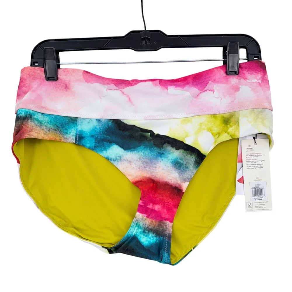 CALIA Mid Rise Boyshort Swim Bottom Womens M Nylon Spandex Watercolor Multi