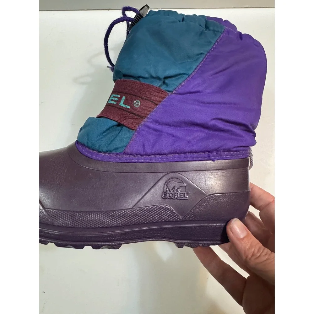 Sorel Vintage Kids Size 13 Purple Teal Colorblock Snow Boots Made in Canada