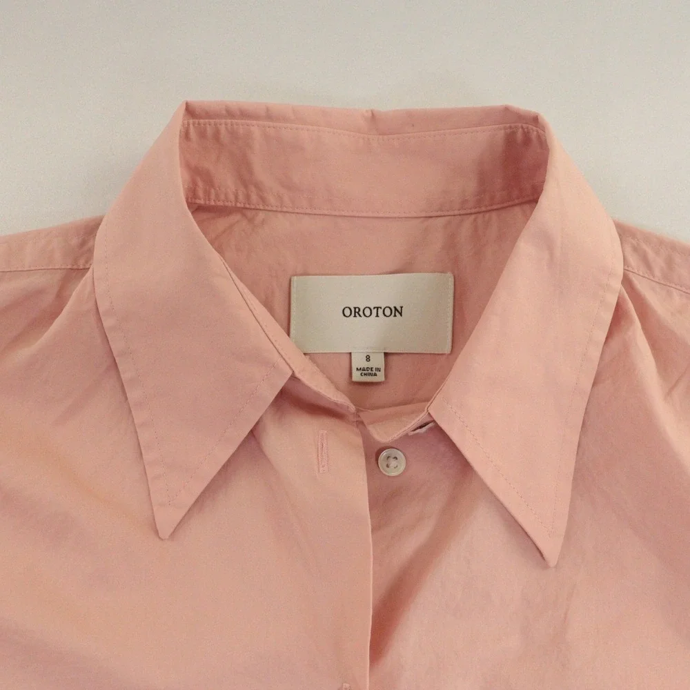 Oroton Button Up‎ Shirt Oversized Quiet Luxury Cotton Pink Women 8