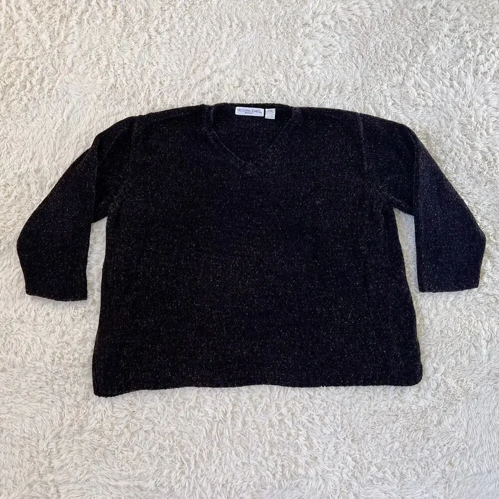 Vintage Victoria Jones Woman Black Chenille Sweater Plus Size 3X - DAMAGED