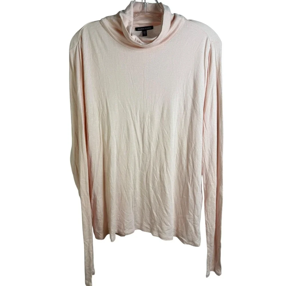 Eileen Fisher Shirt Womens Large Pink‎ Cowl Neck Organic Cotton Lyocell Blend