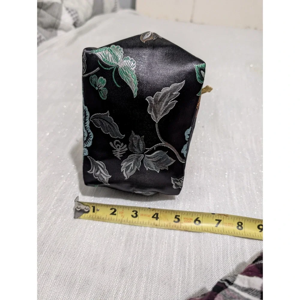Asian Silk‎ Brocade Handbag Gold Black Floral Tassel Hanbok Inspired Gift Purse