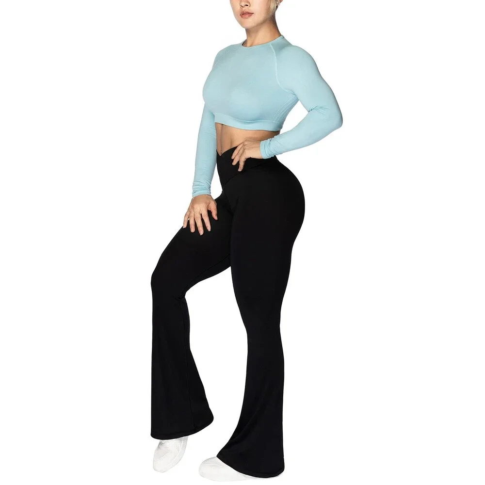 Sunzel Women's Black Flare Leggings Crossover Yoga Pants Tummy Control XL