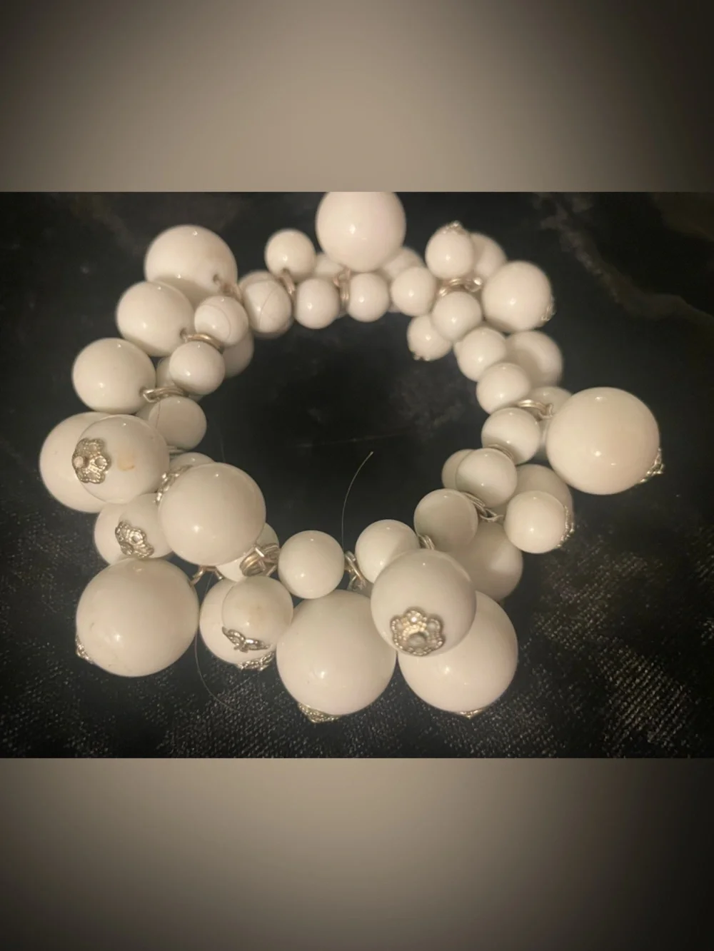 White Beaded‎ Statement Bracelet - Stretch- Women Jewelry