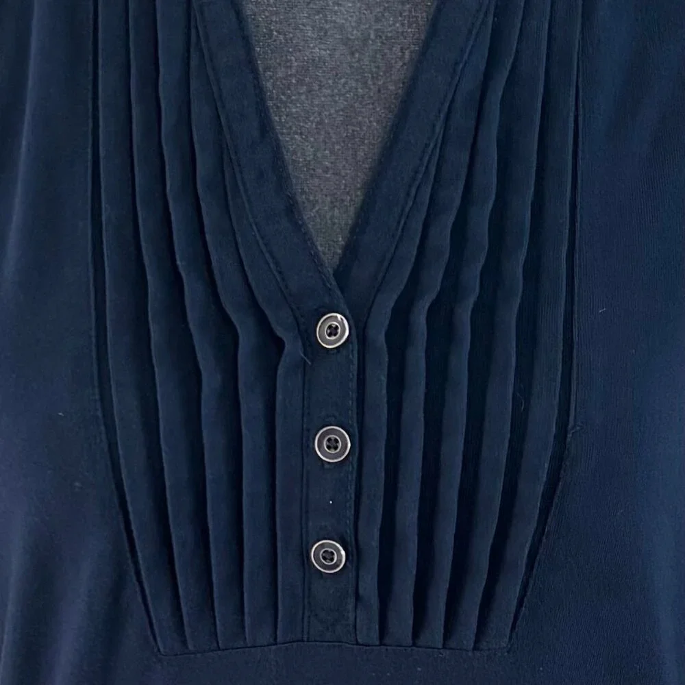 Tommy‎ Hilfiger - Pleated Bib LS Henley w/Roll Tab Sleeves - Navy - Size XS
