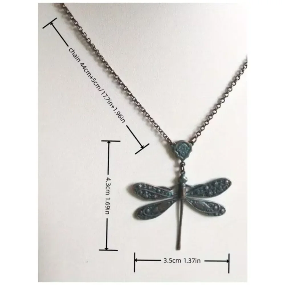NWT Dragonfly Necklace Aged Copper Verdigris Patina