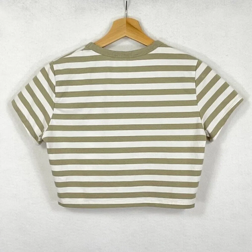 Cotton:On Micro Cropped Baby Tee Striped Stretch Summer Y2K Coquette Festival L