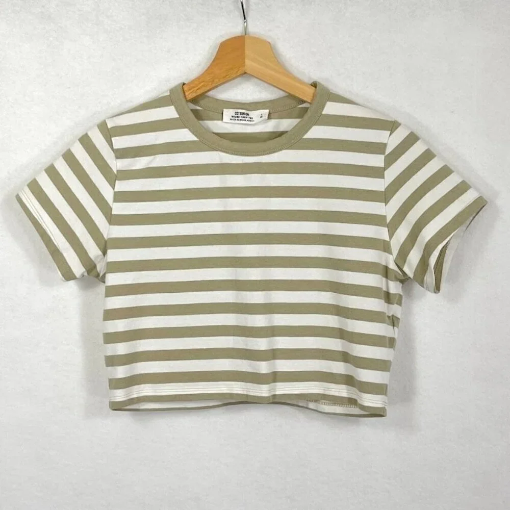 Cotton:On Micro Cropped Baby Tee Striped Stretch Summer Y2K Coquette Festival L