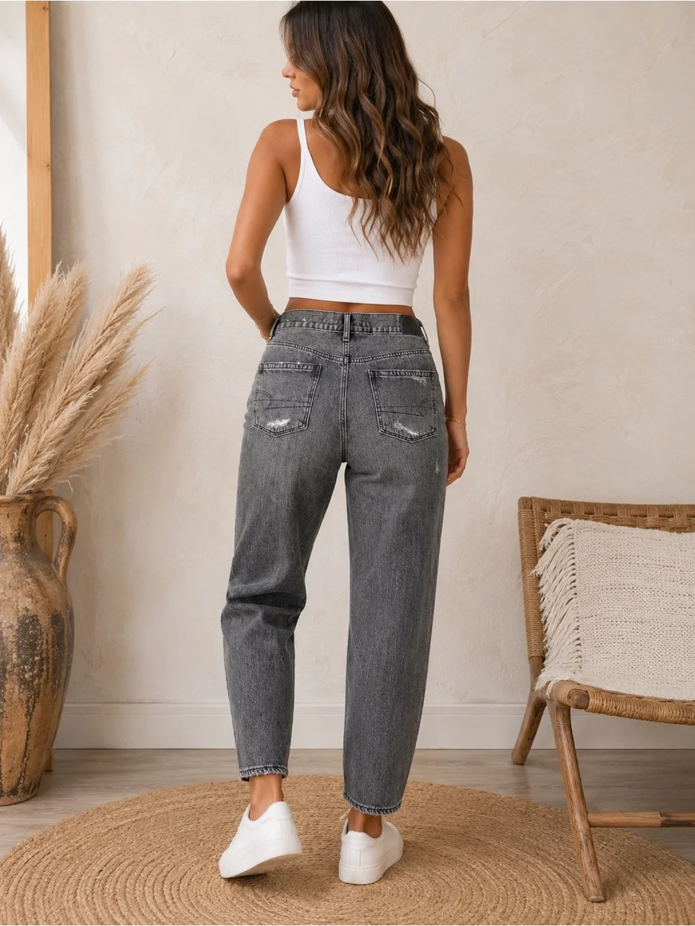 American Eagle Outfitters Distressed Charcoal/Gray Wash Boyfriend Jeans