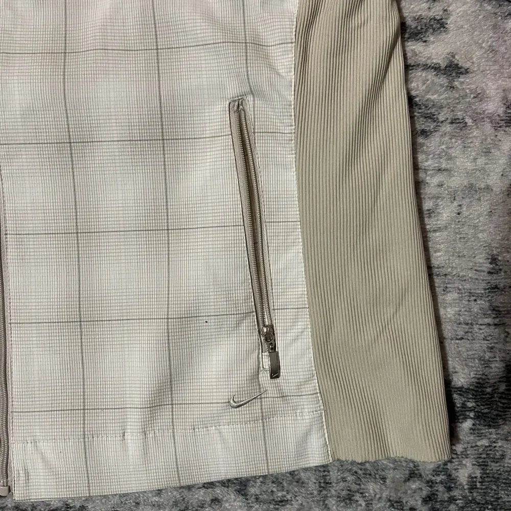 Vintage Nike Golf Fit Dry Women Windbreaker Jacket Full Zip Mock -Beige Plaid, L