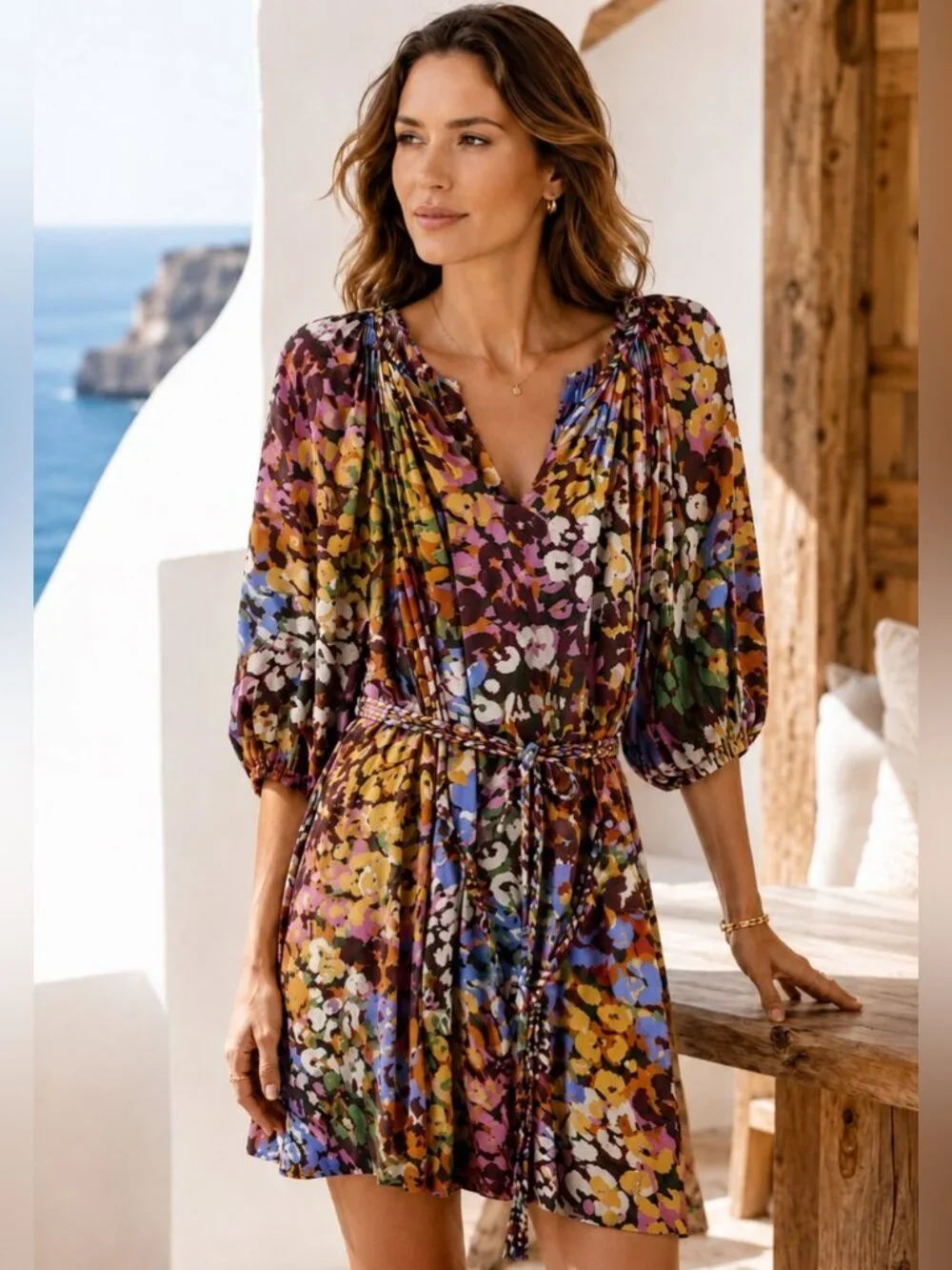 Velvet Gracie Mini Dress Pink Multi Tie Waist Boho Dress Large