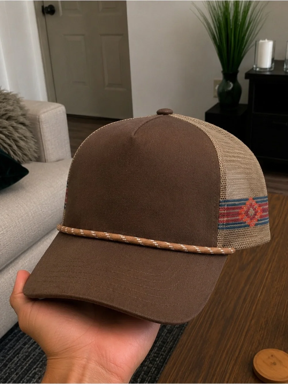 Brown Trucker Hat with Southwestern Accent