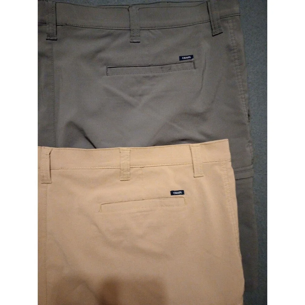 Lot Of 2 Chaps Stretch Shorts Mens 46 Beige / Blue Flat Front Classic Golf Core
