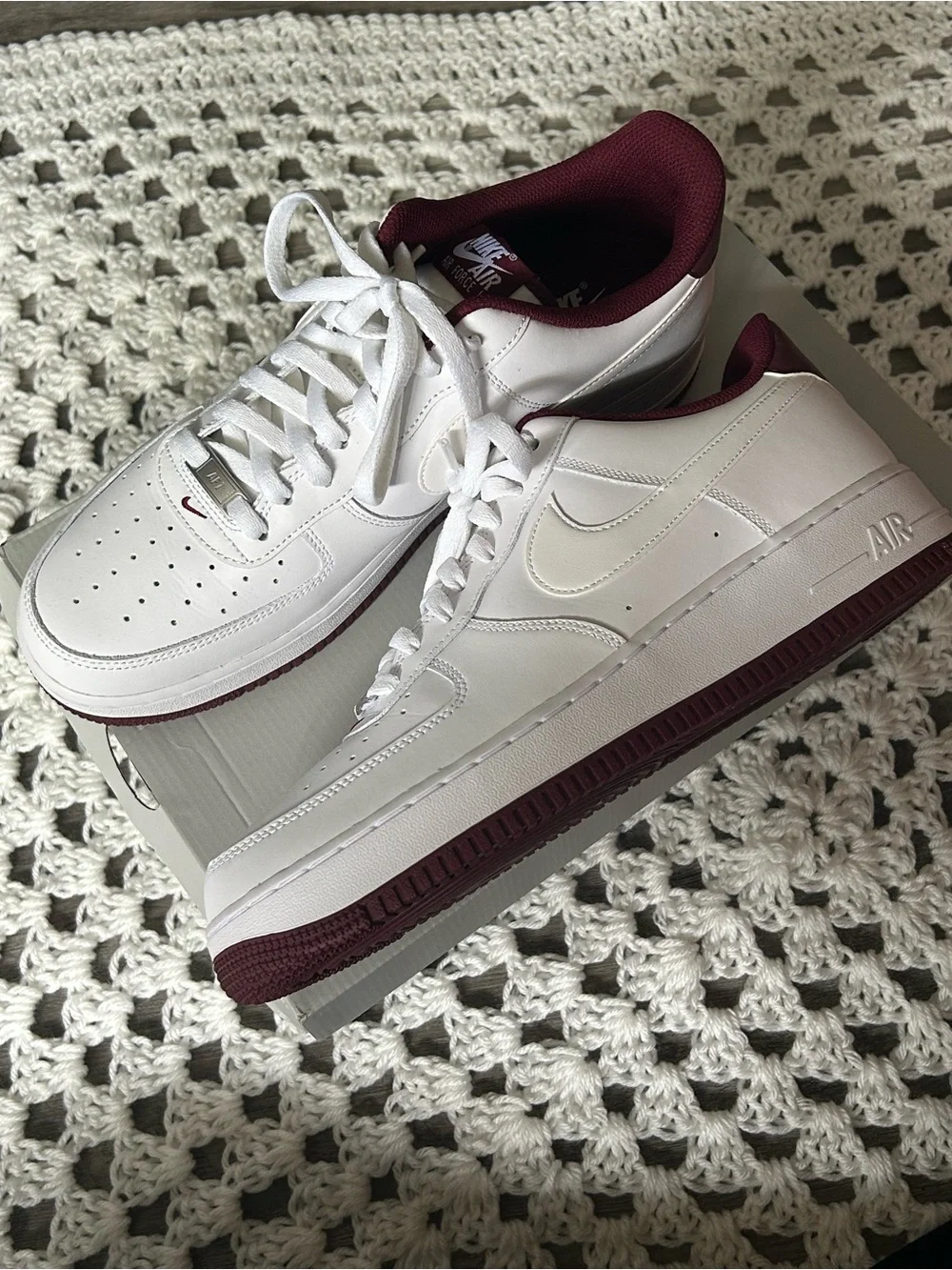 Nike Air Force 1 White and Burgundy Men’s Sneakers