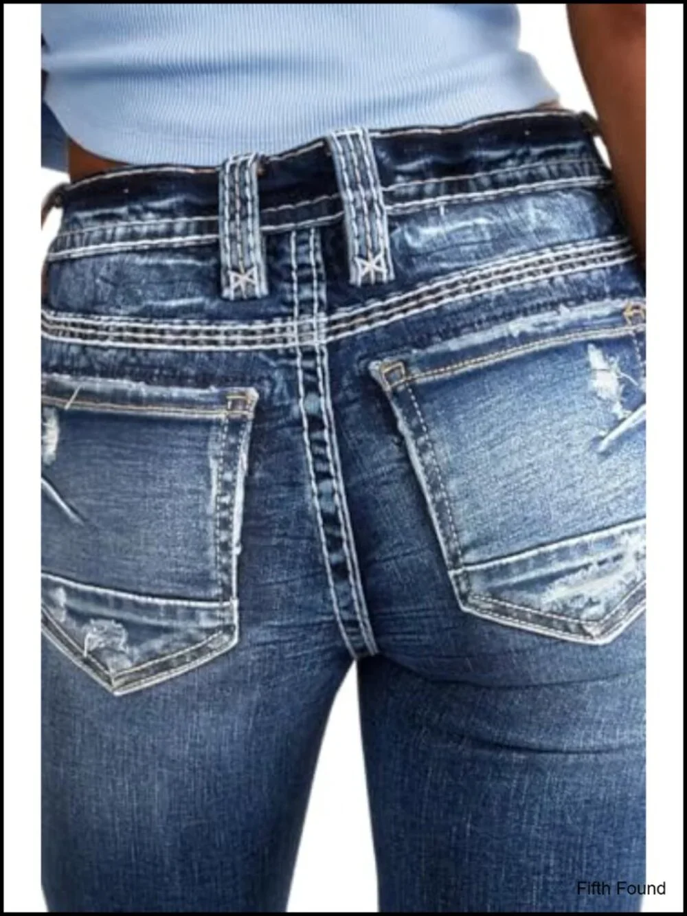 Mid Waisted Bootcut Jeans Stretchy Slim Zip Double Button Flare Denim with