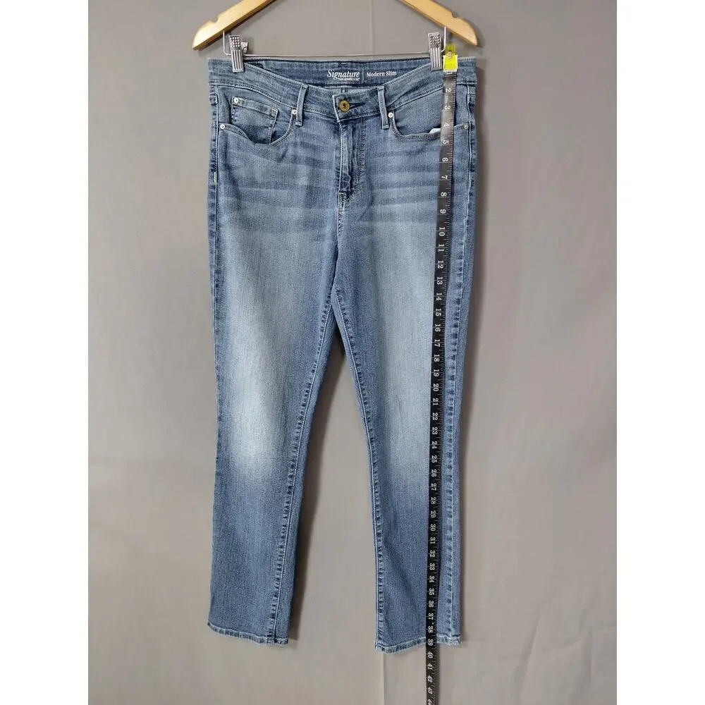 LEVI STRAUSS SIGNATURE Blue Straight Stretch Jeans Women Slim Denim Size 12