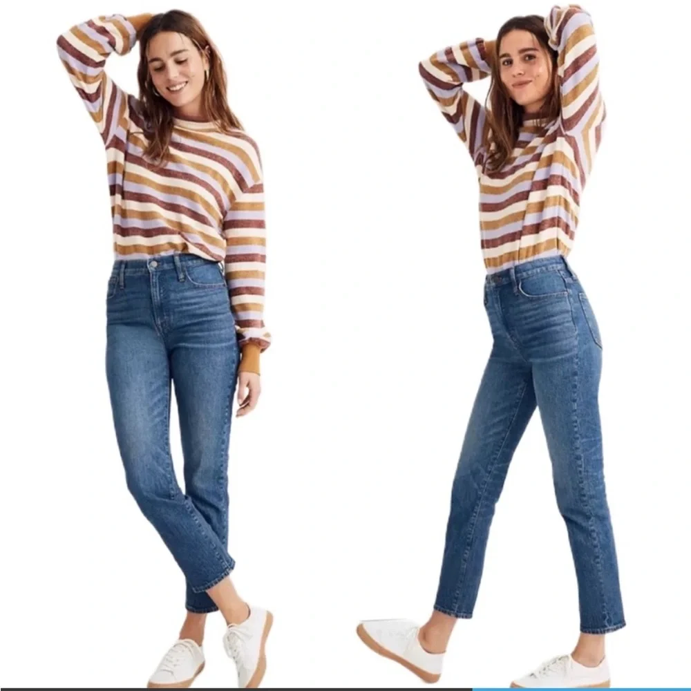Madewell Classic Straight Jean Tapered Mom Stretch Denim Jeans medium blue‎ 28