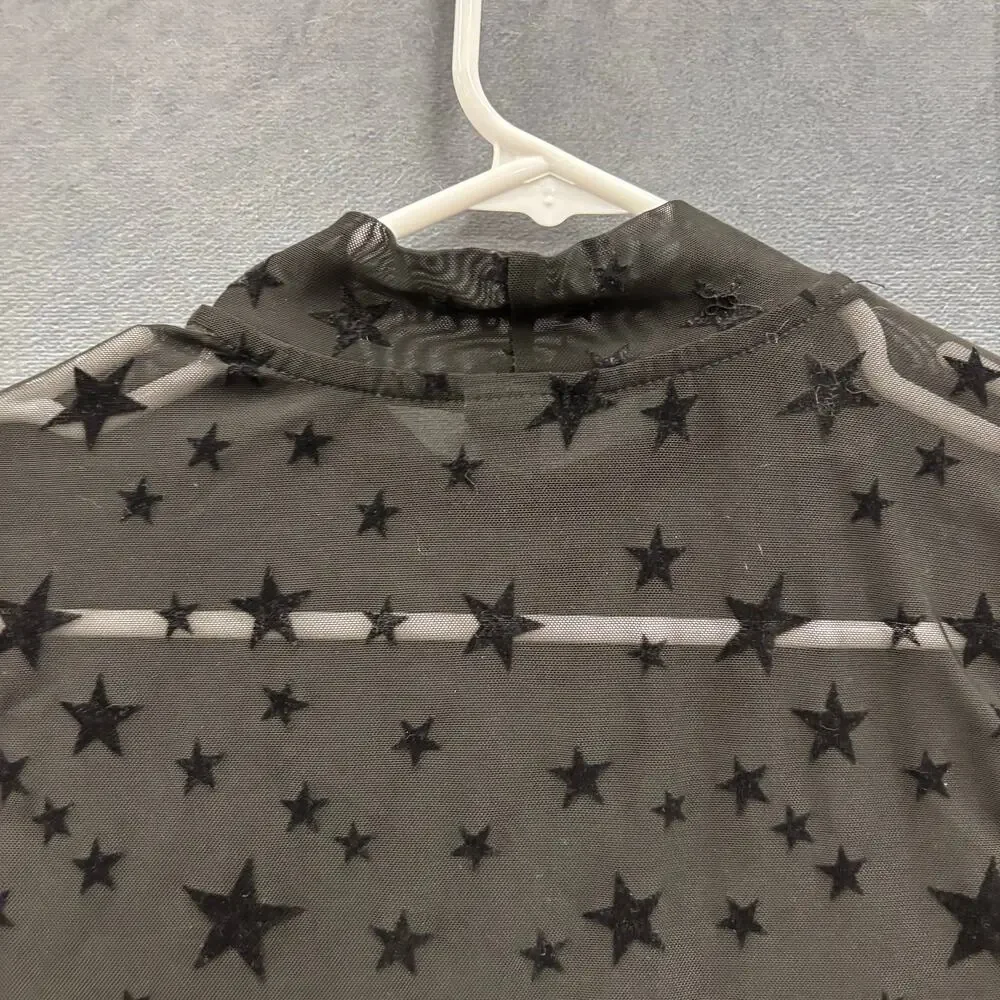 Wild Fable Sheer Star Mesh Top Black XS Y2K Goth Crop Rave Club Wear Sexy Sk8er