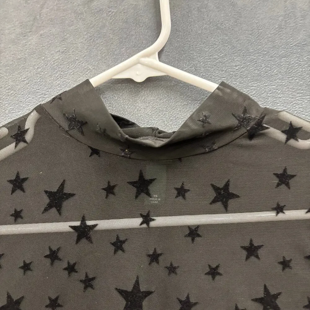 Wild Fable Sheer Star Mesh Top Black XS Y2K Goth Crop Rave Club Wear Sexy Sk8er