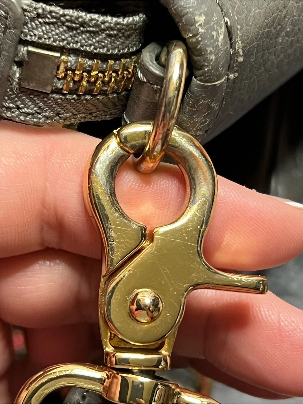 Tory Burch Gray Pebbled Leather Tote with Gold Horsebit Hardware
