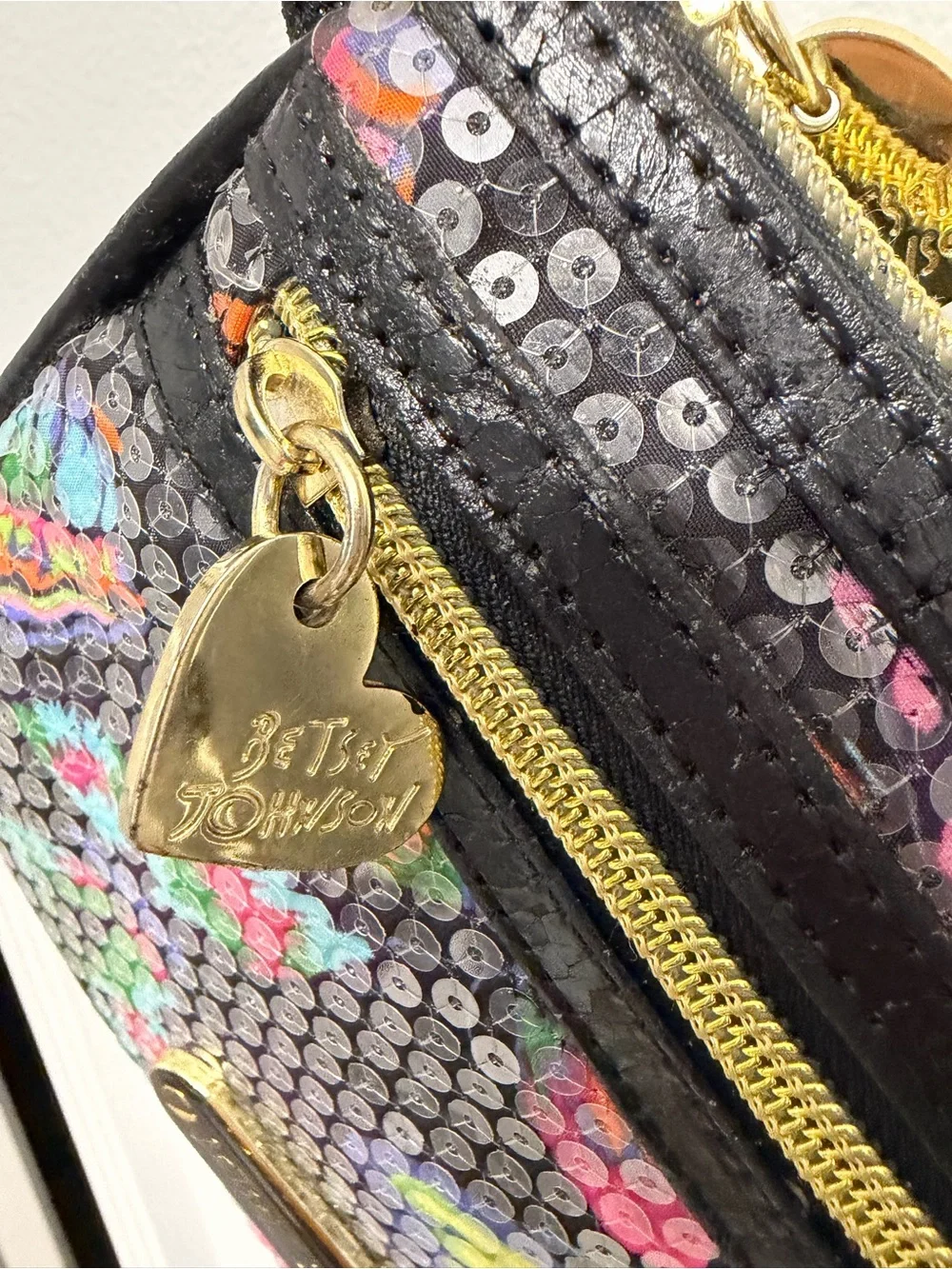 Betsey Johnson Black Multi Floral Sequin Wristlet