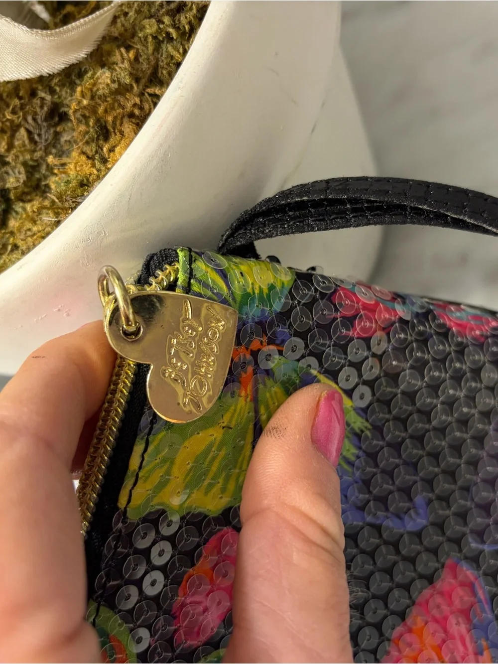 Betsey Johnson Black Multi Floral Sequin Wristlet