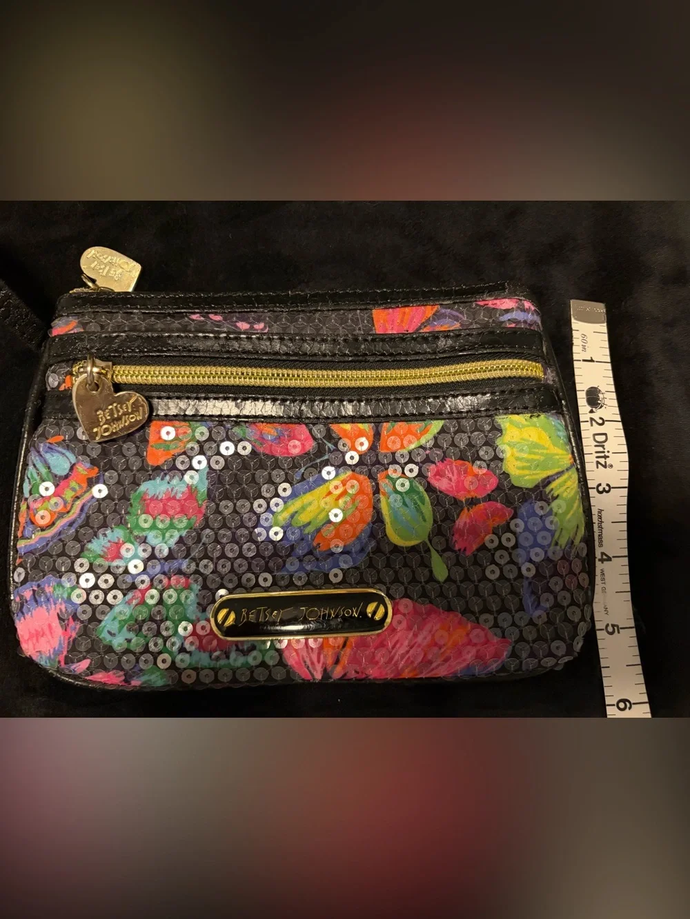 Betsey Johnson Black Multi Floral Sequin Wristlet
