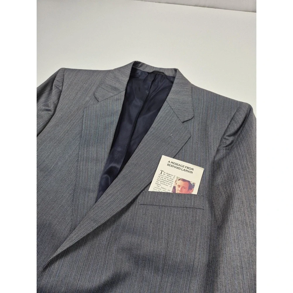 VTG Lanvin Paris Suit Mens 44 Long Gray Poly Wool Stripe 2 Piece 39x36 USA NWT