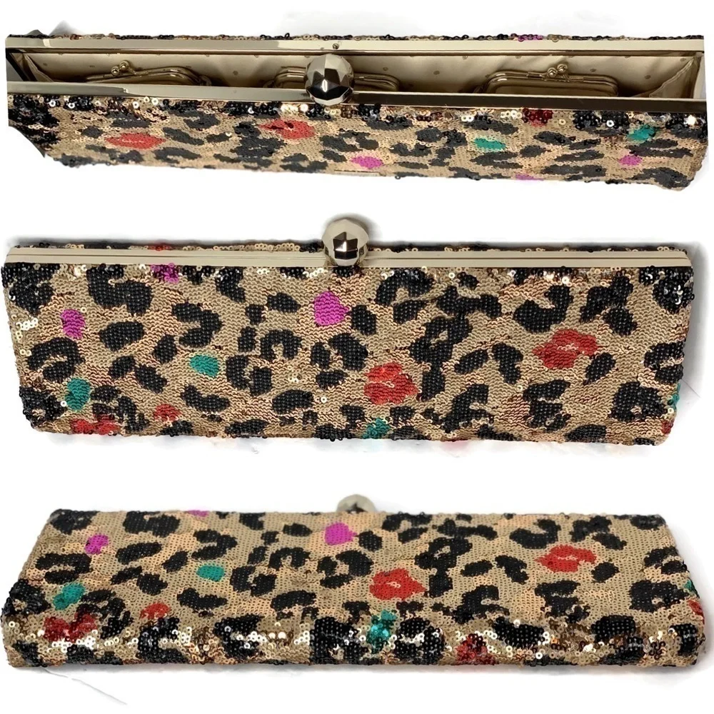 Kate Spade Y2K  Sequin Leopard Pop Art Dolly Cheetah Print Clutch Bag