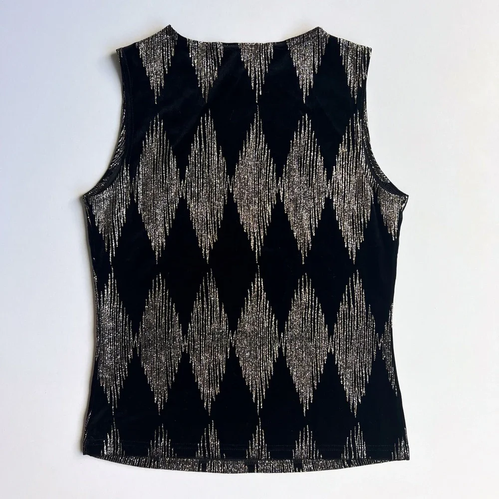 Vintage Fashion Bug Velvet Shimmer Diamond Pattern Top