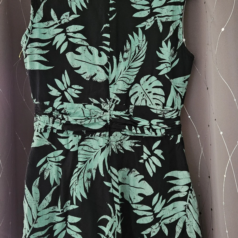 Yumi Black and‎ Teal Leaf Pattern Rompee