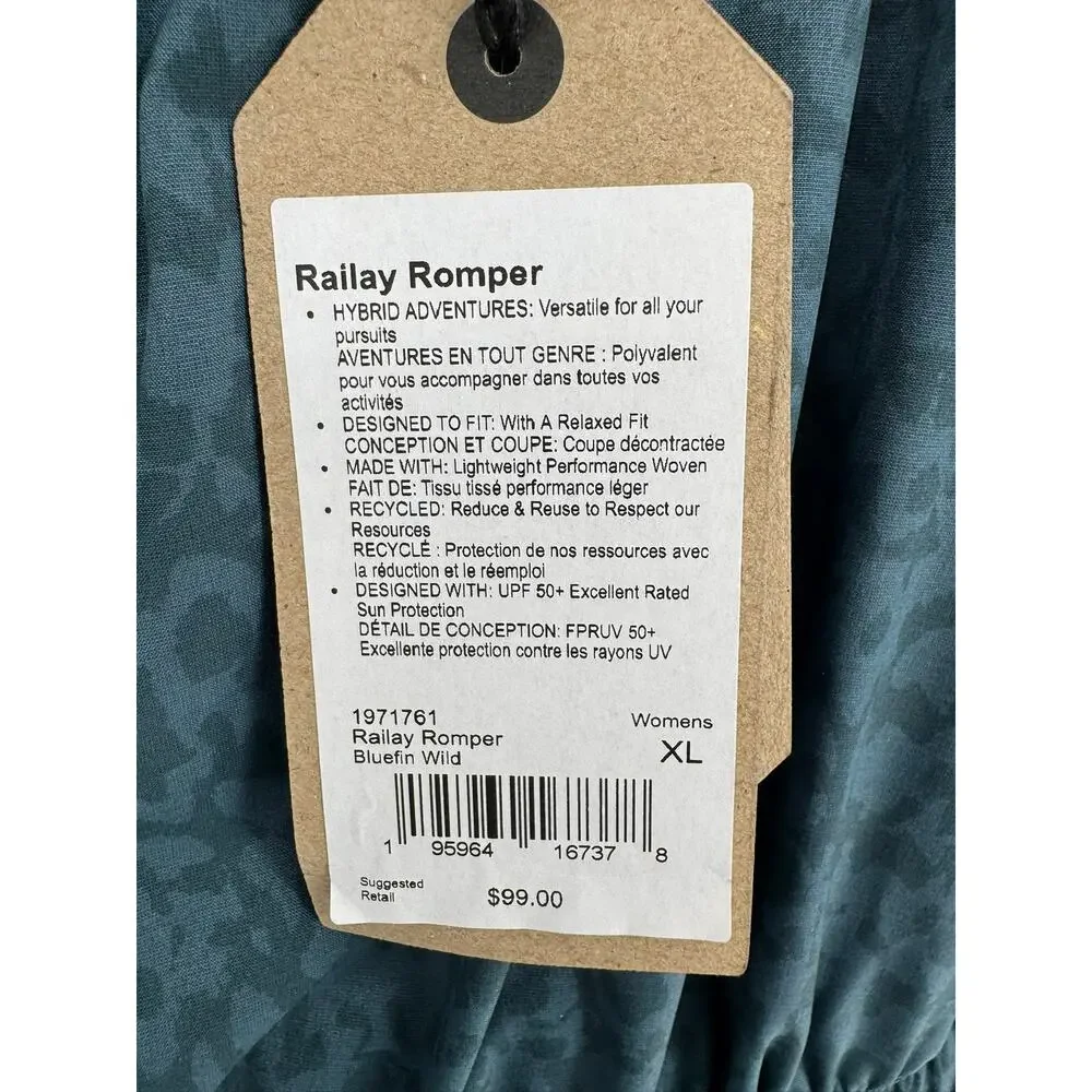 prAna Rallay Romper Womens XL Bluefin Wild Blue Animal Print UPF Hybrid NEW‎