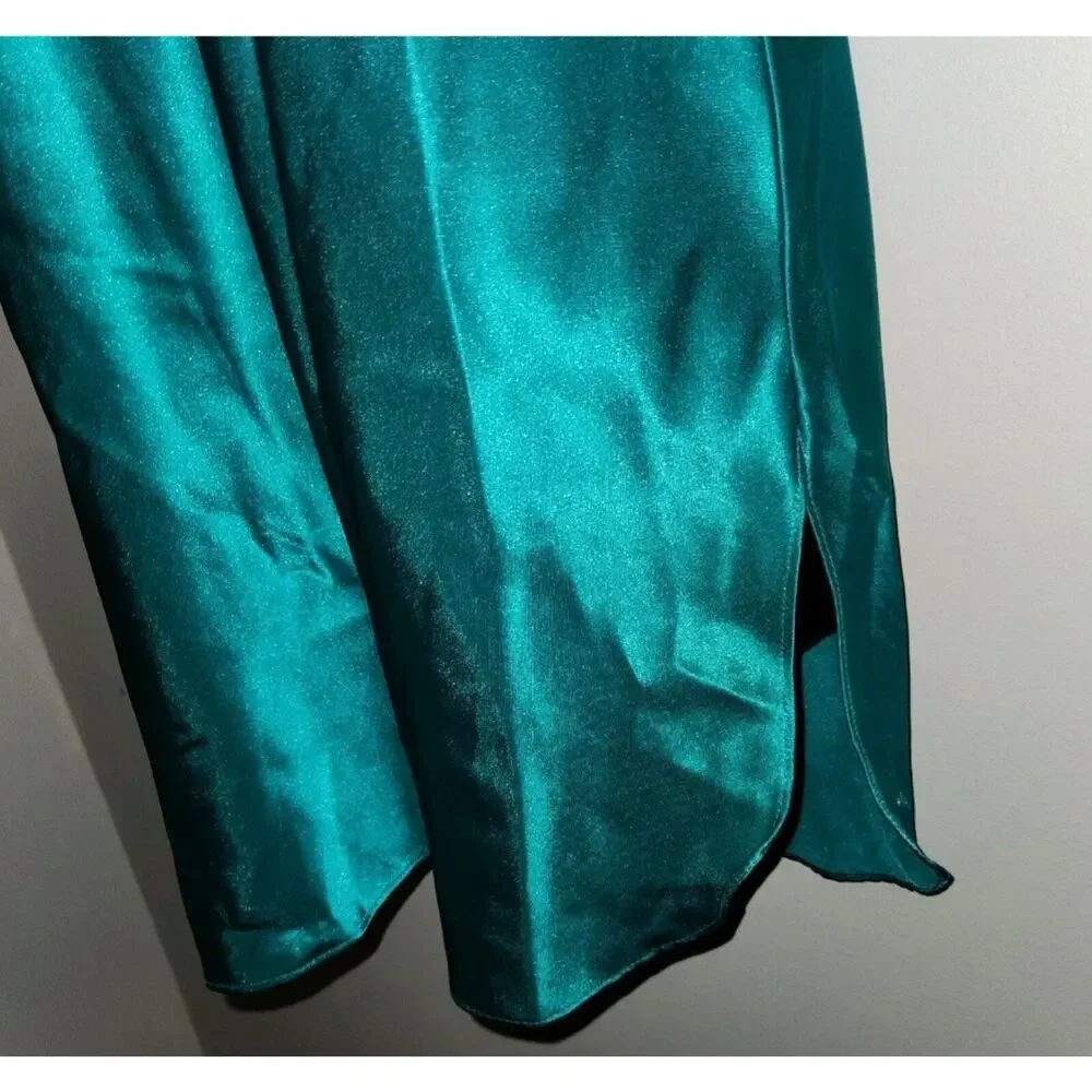 Vtg 80's Lace Trim Satin Baby Doll Nightgown Small Inner Most Emerald Green