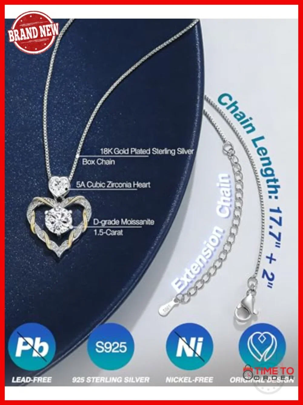 1.5 Carat Heart Moissanite Pendant Necklace 925 Sterling Silver Gift Set