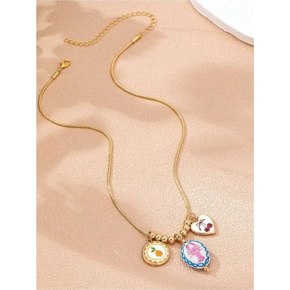 Charm Necklace with Colorful Enamel Pendants A1658