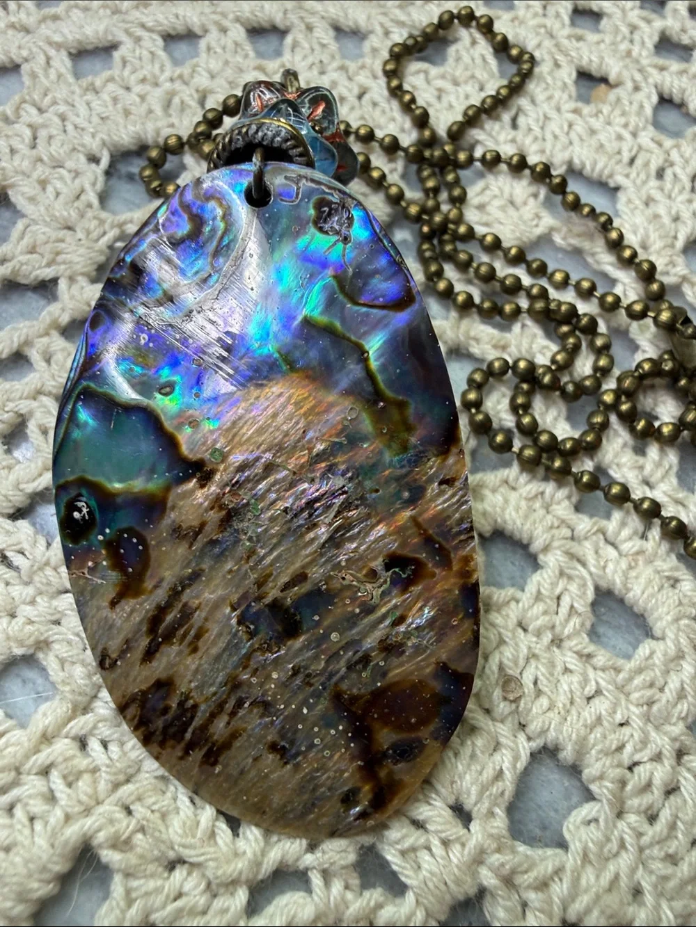 Abalone Shell Pendant 26” Necklace - Iridescent Blue Green - Unbranded
