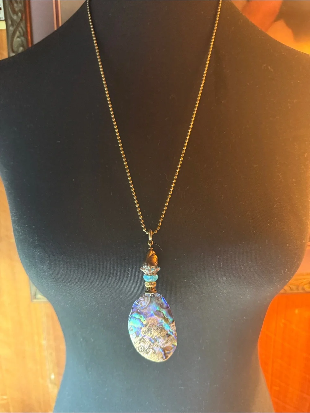 Abalone Shell Pendant 26” Necklace - Iridescent Blue Green - Unbranded