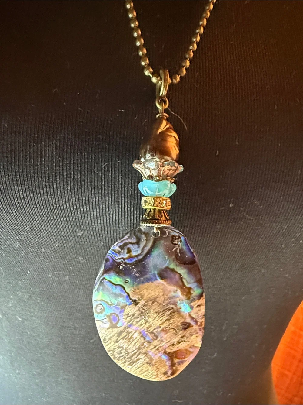 Abalone Shell Pendant 26” Necklace - Iridescent Blue Green - Unbranded