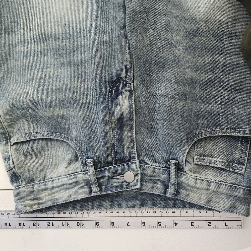 Womens Washed Blue Denim Crop Jeans XS Relaxed Fit Stretch Made In China