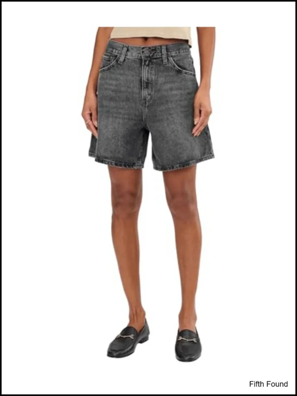 High Rise Baggy Denim Shorts Above Knee Length