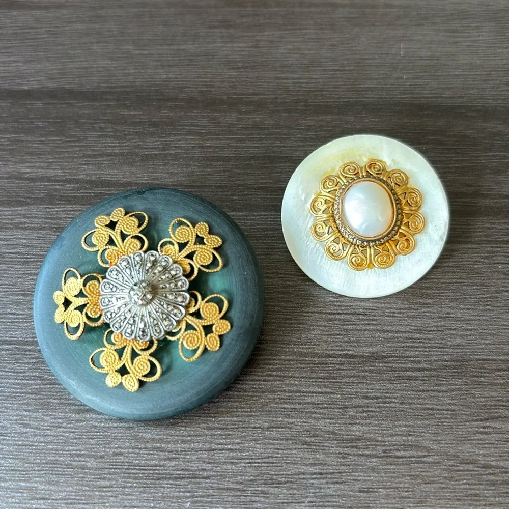 Antique Button Pins Embellished Brooches‎ (2)