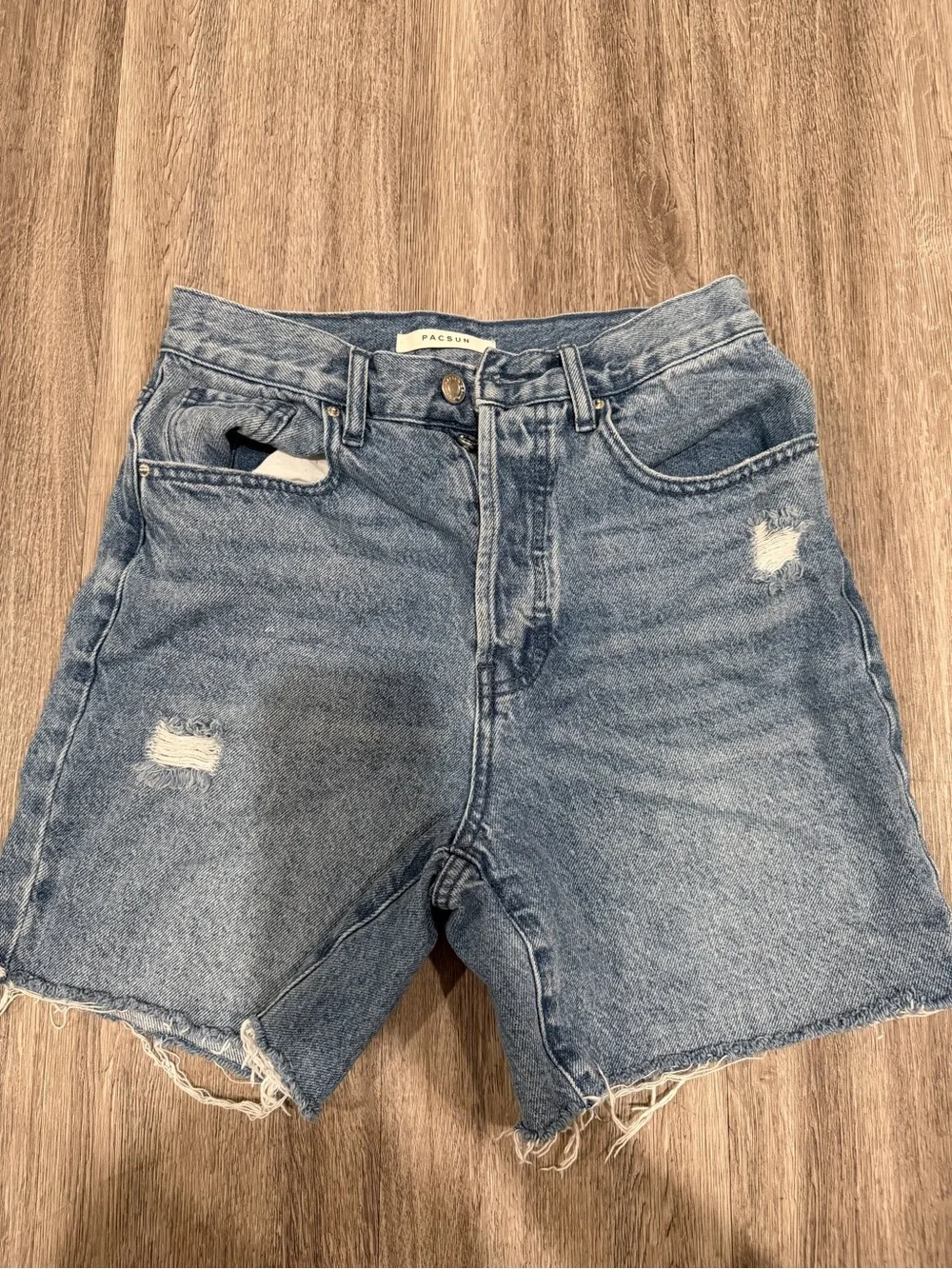 PacSun High-Rise Distressed Jean Shorts in Light Blue Wash